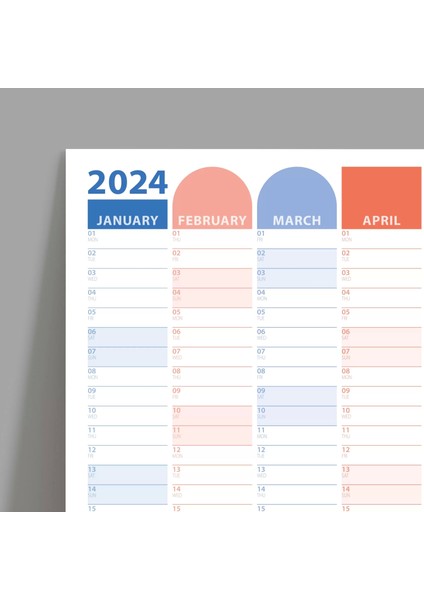 2025 Yıllık Planlayıcı Duvar Takvimi | Okyanus Mavisi, Somon Rengi | Aylık Planlayıcı modelleri