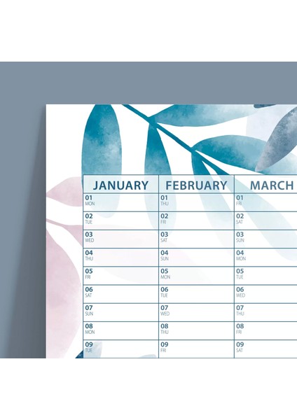 Çiçekli 2025 Yıllık Planlayıcı Duvar Takvimi, 2025 Takvim, Aylık Planlama, Wall Planner