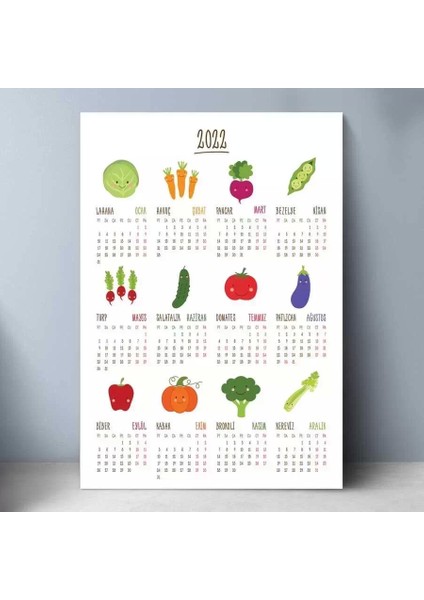 Mutfak Poster Takvim, 2025 Sebzeli Vegan Duvar Takvimi
