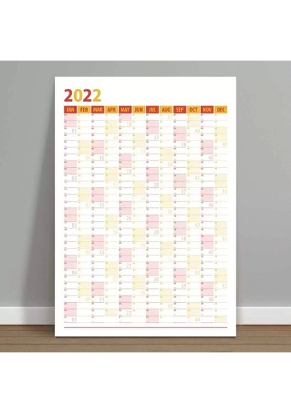 2025 Yıllık Planlama Duvar Takvimi, Sarı Kırmızı Wall Planner