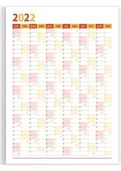 2025 Yıllık Planlama Duvar Takvimi, Sarı Kırmızı Wall Planner