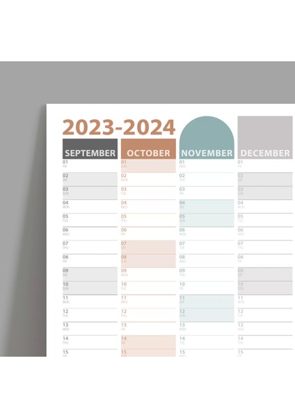Eylül Başlangıç 2024-2025 Akademik Takvim, Boho Akademik Planlayıcı, Akademik Duvar Takvimi