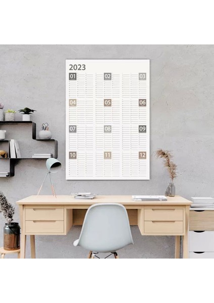 2025 Yıllık Planlayıcı Duvar Takvim Kahverengi Bej Gri Yearly Wall Planner
