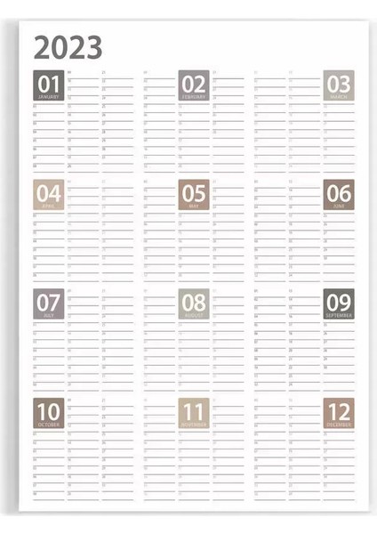 2025 Yıllık Planlayıcı Duvar Takvim Kahverengi Bej Gri Yearly Wall Planner