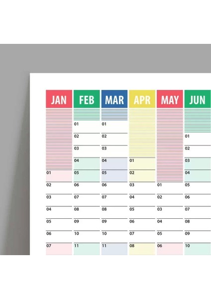 2025 Yıllık Planlayıcı Duvar Takvim Kırmızı Yeşil Mavi Çizgili Yearly Wall Planner modelleri