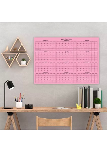 2025 Yıllık Planlayıcı Duvar Takvimi, Pembe Renkli Kağıt