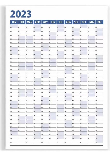 2025 Yıllık Planlayıcı Duvar Takvim Mavi Yearly Wall Planner