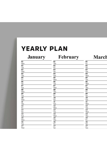 Yıllık Planlayıcı, Aylık Planlayıcı, 2025 Duvar Takvimi, Siyah Beyaz, Sade Minimalist Fonksiyonel modelleri