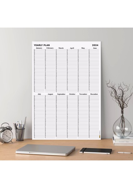 Yıllık Planlayıcı, Aylık Planlayıcı, 2025 Duvar Takvimi, Siyah Beyaz, Sade Minimalist Fonksiyonel fırsatları