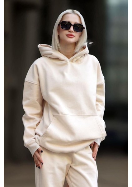 Kadın 3 Iplik Içi Pamuklu Oversize Uzun Kollu Sweatshirt