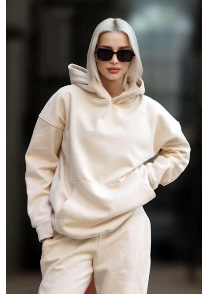 Kadın 3 Iplik Içi Pamuklu Oversize Uzun Kollu Sweatshirt
