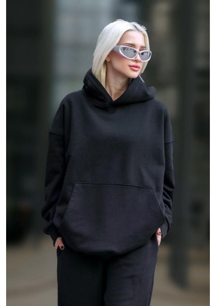 Kadın 3 Iplik Içi Pamuklu Oversize Uzun Kollu Sweatshirt