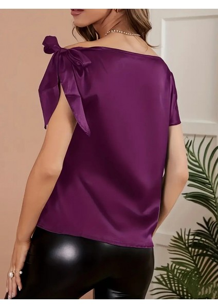 Kadın Tek Omuz Bağlamalı Saten Bluz modelleri