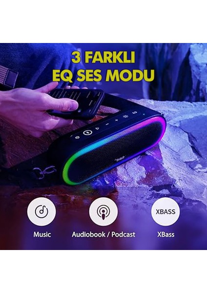 BTS35 Xsound Mega 30W 20 Saat Oynatma Süresi Ipx7 Su Geçirmez Rgb Taşınabilir Tws Bluetooth Hoparlör Siyah