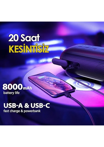 BTS35 Xsound Mega 30W 20 Saat Oynatma Süresi Ipx7 Su Geçirmez Rgb Taşınabilir Tws Bluetooth Hoparlör Siyah