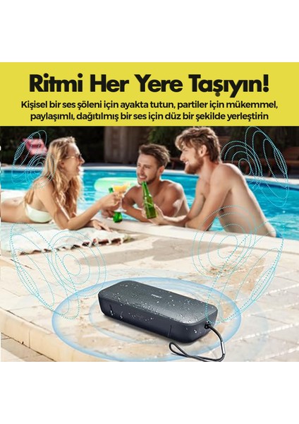 BTS13 Stormbox Flow 25W 30 Saat Oynatma Süresi IP67 Su Geçirmez Powerbank Özellikli Taşınabilir Tws Bluetooth Hoparlör Siyah