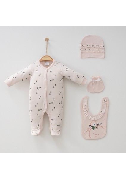 Bebek Tulum Set Pamuklu 4'lü Çiçek Baskılı Uyku Tulumu Takım
