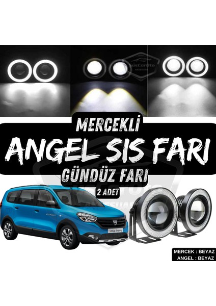 Dacia Lodgy 2012-2022 Uyumlu Üniversal Mercekli Angel Sis Farı Metal Su Geçirmez 76 mm Beyaz Halkalı Gündüz Farı Angel Eyes 2 Adet