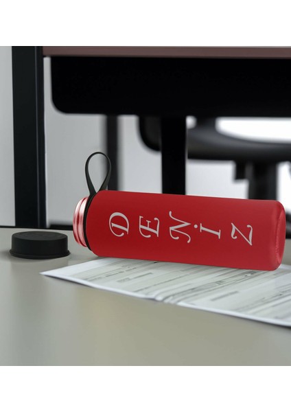 Kişiye Özel Isimli Kırmızı Defter ve Cam Matara Hediye Seti 2