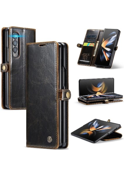 Samsung Galaxy Z Için Flip Case Fold 4 5g Çılgın At Pu Deri Retro (Yurt Dışından)