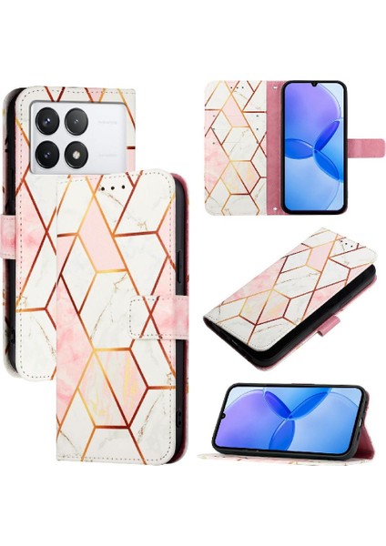 Xiaomi Poco F6 Pro Mermer Desen Kickstand Pu Deri Cüzdan (Yurt Dışından)