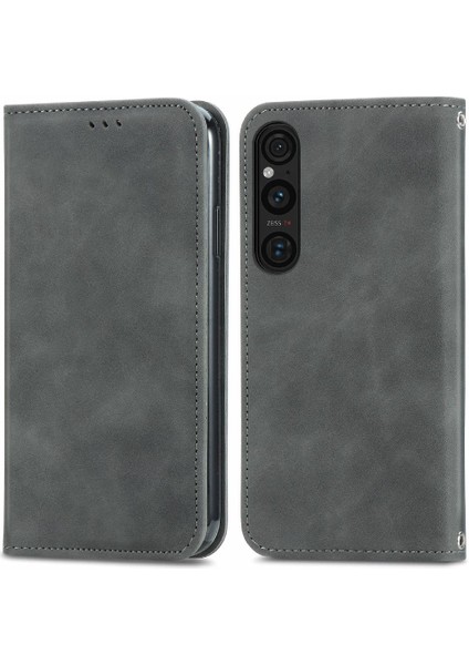 Sony Xperia 1 V Için Flip Case Darbeye Basit Iş Deri Kılıf (Yurt Dışından)