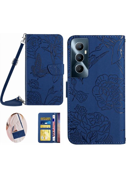 Kart Tutucu ve Uzun Kayış ile Realme C65 4g Deri Cüzdan Için Flip Case (Yurt Dışından)