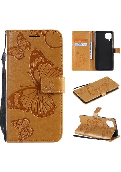 Kart Yuvası Standı Pu ile Samsung Galaxy A12 Darbeye Kapak Için Flip Case (Yurt Dışından)