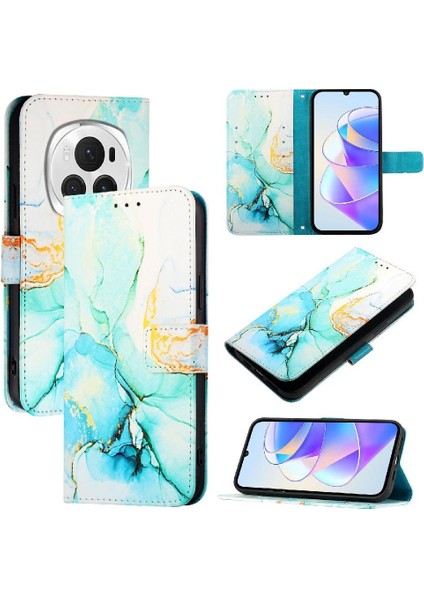 Onur Için Kılıf Sihirli 6 Pro 5g Cüzdan Pu Deri Mermer Desen Kickstand (Yurt Dışından)