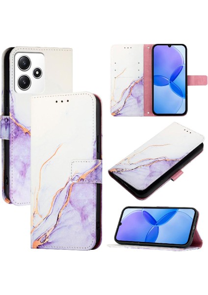 Xiaomi Redmi Için 12 4g Mermer Desen Pu Deri Kickstand Cüzdan (Yurt Dışından)