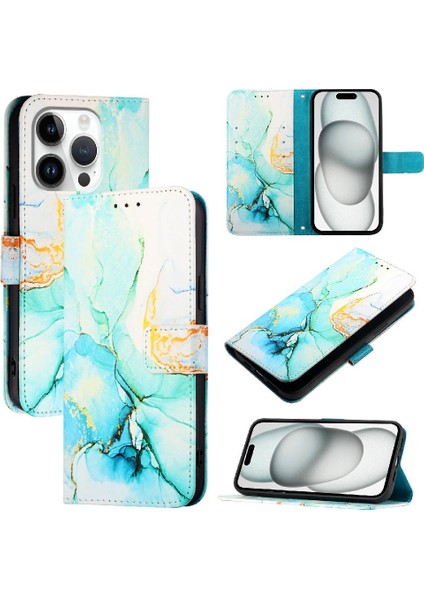 Iphone 16 Için Kılıf Pro Max Mermer Desen Pu Deri Cüzdan Kickstand (Yurt Dışından)