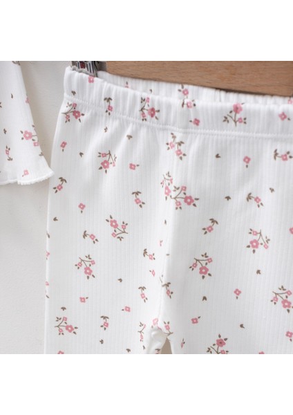 Kız Bebek Takımı Ekru Çiçekli Fırfırlı Kız Bebek Alt Üst Takım Pamuklu Bebek Takımı modelleri