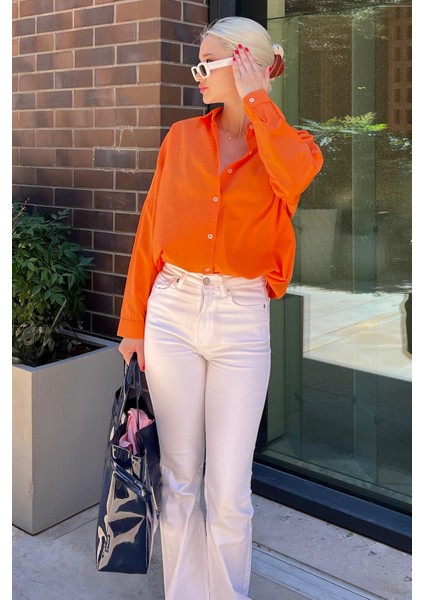 Mad Girls Turuncu Oversize Gömlek MG1369 modelleri