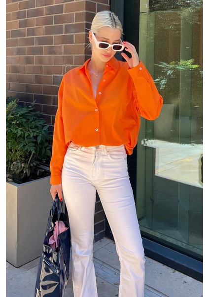 Mad Girls Turuncu Oversize Gömlek MG1369 fırsatları