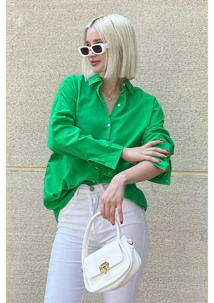 Mad Girls Yeşil Oversize Gömlek MG1369