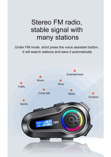 LCD Ekran Fm Radyolu Rgb Ledli Motosiklet Bluetooth Kask Kulaklık Intercom Su Geçirmez Interko