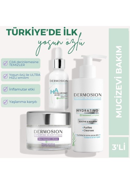 Yüz Temizleme Jeli Niacinamide Krem Hyalüronik Asit Serum Mucizevi 3'lü Cilt Bakım Seti fiyatları