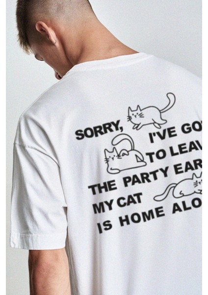 Leon The Cat Oversize T-Shirt Erkek - Beyaz