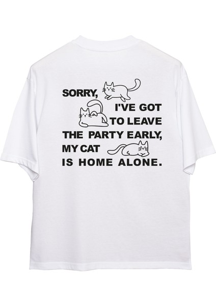 Leon The Cat Oversize T-Shirt Erkek - Beyaz