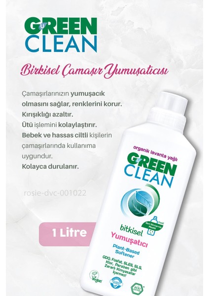 Green Clean 3 Adet Green Clean Bitkisel Çamaşır Yumuşatıcı Lavanta Yağlı 1 Lt ve Rosıe