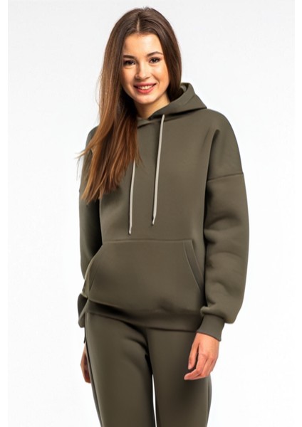Kadın 3 Iplik Içi Pamuklu Oversize Uzun Kollu Sweatshirt