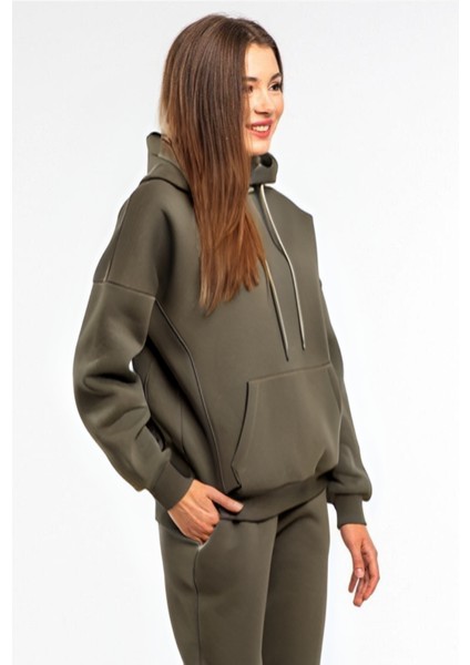 Kadın 3 Iplik Içi Pamuklu Oversize Uzun Kollu Sweatshirt