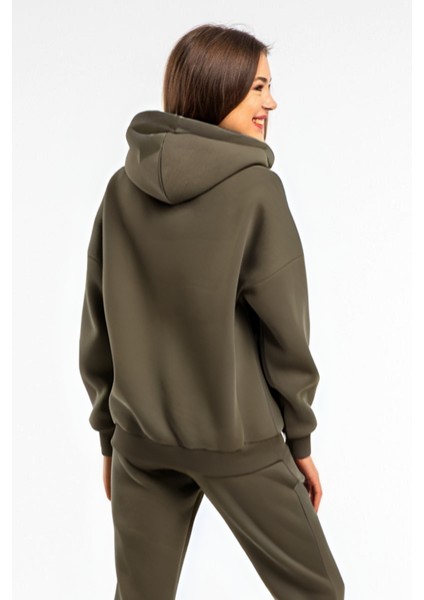Kadın 3 Iplik Içi Pamuklu Oversize Uzun Kollu Sweatshirt