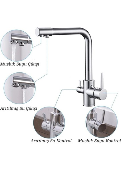 Inox Arıtmalı Lüks Mutfak Bataryası (Sıcak Soğuk Girişli, Pirinç Malzeme) modelleri