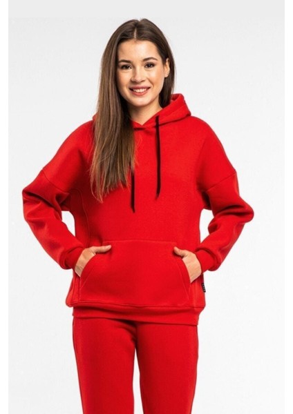 Kadın 3 Iplik Içi Pamuklu Oversize Uzun Kollu Sweatshirt