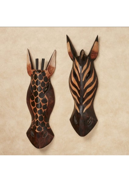Ahşap Zürafa Mask 25 cm Dekoratif Duvar Dekoru
