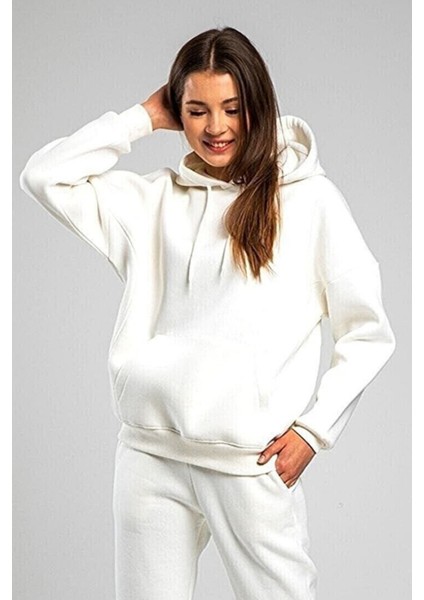 Kadın 3 Iplik Içi Pamuklu Oversize Uzun Kollu Sweatshirt
