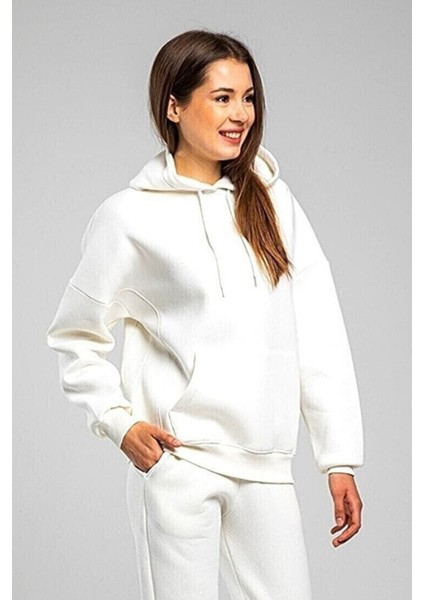 Kadın 3 Iplik Içi Pamuklu Oversize Uzun Kollu Sweatshirt