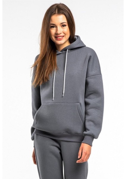 Kadın 3 Iplik Içi Pamuklu Oversize Uzun Kollu Sweatshirt