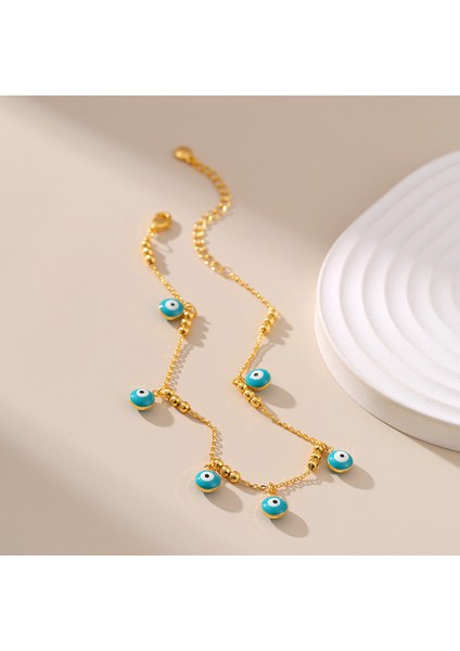 KA0095-1 Moda Renk Yağ Damlası Süreci Şeytan Gözü Şekillendirici 18 K Altın Kaplama Link Zinciri Halhal Kadınlar Için Trend Plaj Takı Aksesuarları (Yurt Dışından)